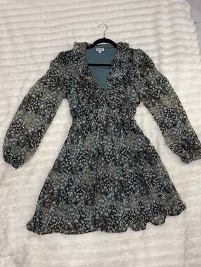 Kit + Sky Floral Ruffled Tie-Front Mini Dress in Green and Black